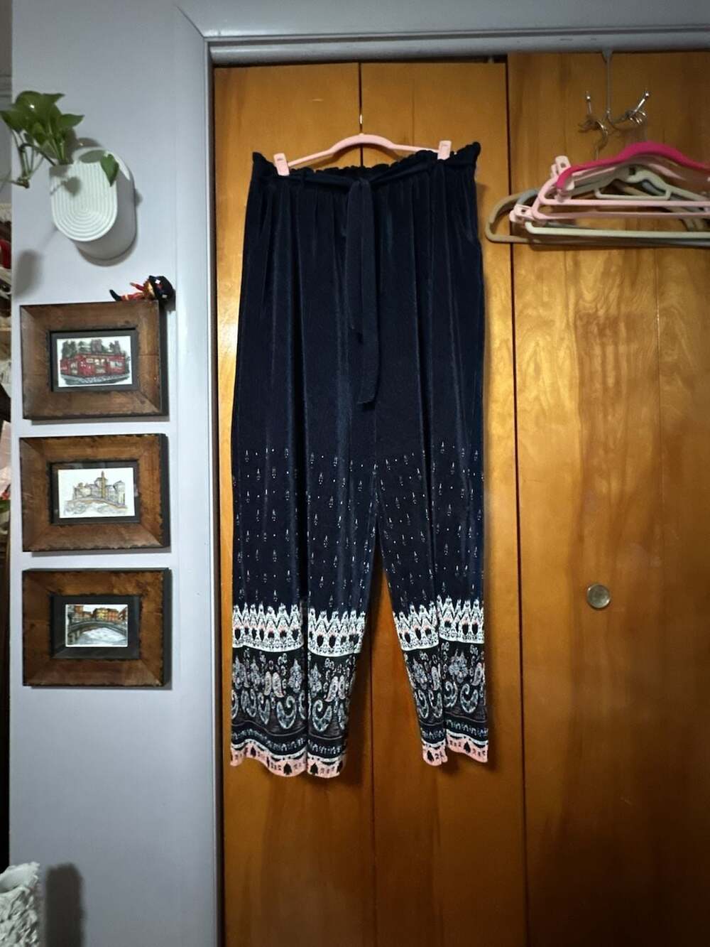 LuLaRoe Wide Leg Pants Size 2XL Navy Blue Pleated Boho Hem